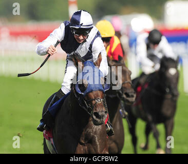 Horse Racing - Ladbrokes St Leger Day - Doncaster Racecourse. William Buick celebrates on Arctic Cosmos as he wins the Ladbrokes St Leger Stakes on Ladbrokes St. Leger Day at Doncaster Racecourse. Stock Photo