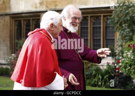 Archbishop of Canterbury Rowan Williams walks with Pope Benedict XVI at Lambeth Palace in London on the second day of his State Visit. Stock Photo