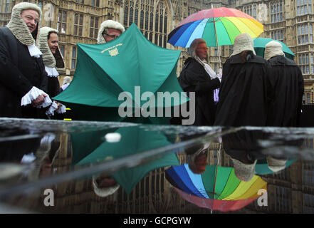 Members of the legal profession make their way from Westminster Abbey to the Palaces of Westminster for the Judges' Procession following the annual service to mark the beginning of the legal year in England and Wales. Stock Photo