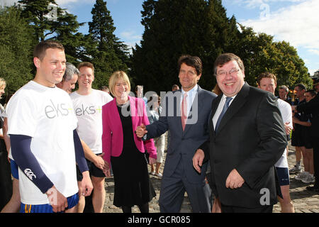 Taoiseach Brian Cowen (right) outside Farmleigh House in Phoenix Park with Mark Kennedy Shriver (second right), son of the late Special Olympics founder Eunice Kennedy Shriver, in Dublin today during the reception for the return of the Irish Special Olympics team, from the European Championships in Poland. Stock Photo