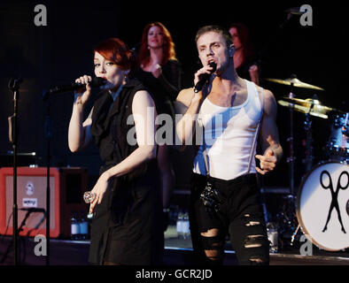 Ana Matronic and Jake Shears of The Scissor Sisters during a recording of a Radio 2 In Concert gig at BBC Portland Place in central London. Stock Photo