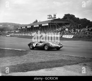 Jim Clark, driving a Lotus 30 Ford during the 29th Royal Automobile Club's Tourist Trophy race which he led for 90 laps and then had to retire. Stock Photo