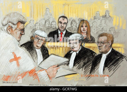 ALL TV OUT. ALL TV RELATED INTERNET SITES OUT. Court artist Elizabeth Cook impression of Tommy and Gail Sheridan in the dock at Glasgow High Court where they are on trial accused of perjury. Stock Photo