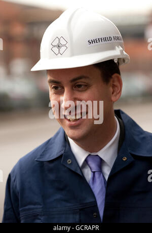 Leader of the Labour Party Ed Miliband during a visit to Sheffield Forgemasters' factory. Stock Photo