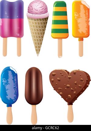 vector set of colorful fruit and chocolate popsicles Stock Vector