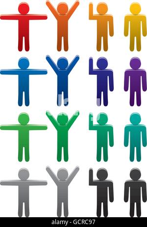 vector set of colorful man symbols in various poses Stock Vector