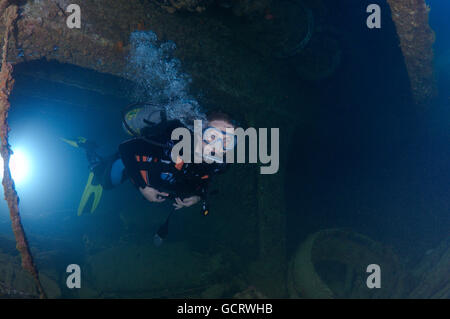 Diver inside the Thistlegorm ship wreck in the Red Sea Stock Photo - Alamy