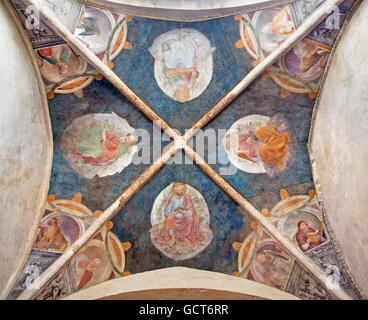 BRESCIA, ITALY - MAY 23, 2016: The ceiling fresco of Four Evangelists and Doctors of the Latin Church Stock Photo