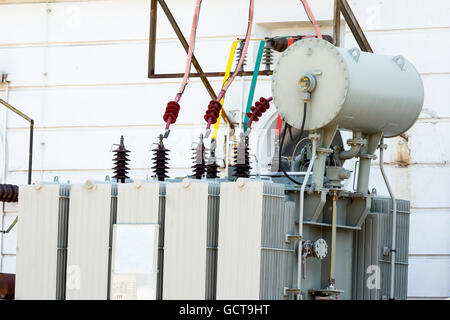 Electric generator in a small hydro power facility. Stock Photo