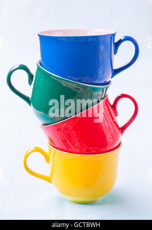 colored cup stacked in a tower. Stock Photo