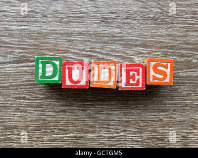 DUDES word written with wood block letter toys Stock Photo