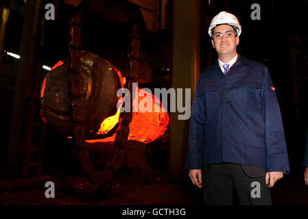 Leader of the Labour Party Ed Miliband during a visit to Sheffield Forgemasters' factory. Stock Photo