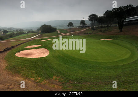 General view of the 18th green and fairway at the Twenty Ten Course at Celtic Manor a few days after the Ryder Cup Stock Photo