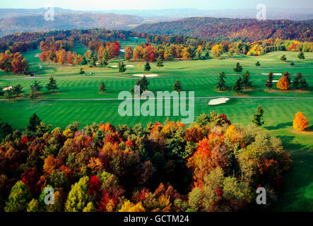Aerial view of golf course & fall foliage; Pipestem Resort State Park; West Virginia; USA Stock Photo