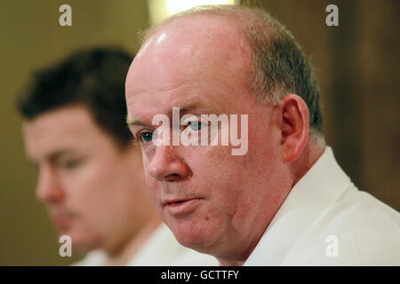 Irish Rugby Coach Declan Kidney (right) and captain Brian O'Driscoll during the press conference at Fitzpatricks Killiney Castle Hotel, Dublin. Stock Photo