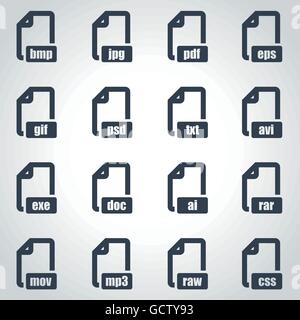 Vector black file format icon set Stock Vector