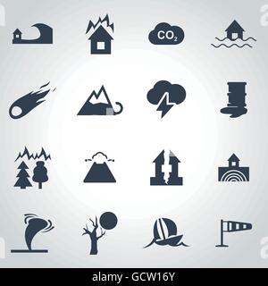 Vector black disaster icon set Stock Vector