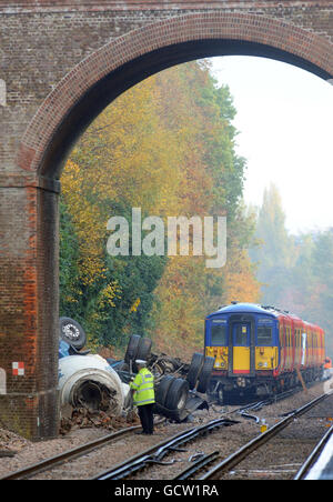 Cement mixer accident Stock Photo