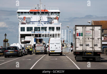 Yarmouth Isle of Wight cars loading on ferry for mainland southern ...