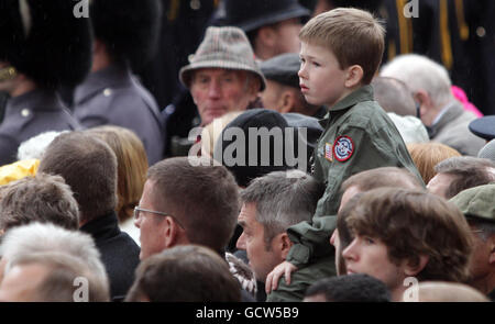 Members of the public at the Remembrance Sunday ceremony at the Cenotaph, Whitehall, London. Stock Photo