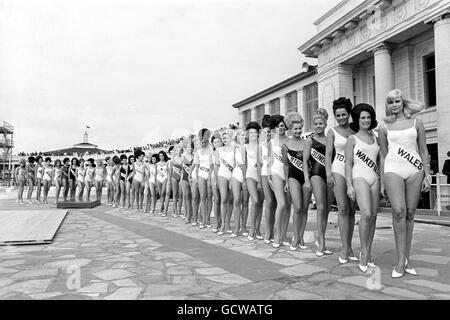 Contestants for Miss United Kingdom 1966 line up during the competition ...