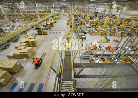 A general view of the interior of the Amazon distribution centre, Swansea, Wales Stock Photo