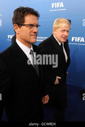England manager Fabio Capello (left) and Mayor of London Boris Johnson arrive at the Announcement of the FIFA World Cup 2018/2022 Host Cities Stock Photo