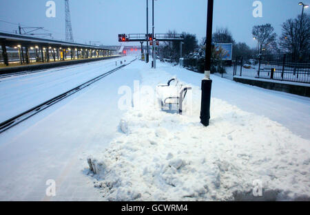 A general view of Ashford International Station, Kent, as the bad weather continues to disrupt rail services in the southeast. Stock Photo