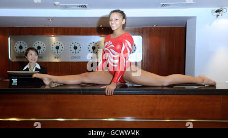 British gymnast Becky Downie during a photo call at the Holiday Inn Kensington Forum, London. Stock Photo