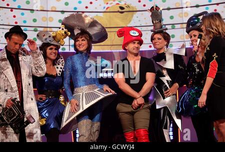 (Left to right) Ben Brown, Susanna Reid, Fiona Bruce, Louie Spence, Kate Silverton, Sophie Raworth and Fearne Cotton during the BBC Children In Need Appeal 2010, at the BBC Television Centre, Wood Lane, London. Stock Photo