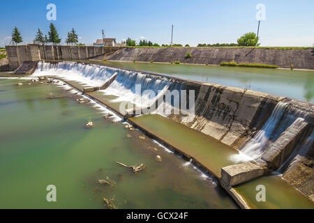 Artificial waterfall on Bystrytsa river in Ivano-Frankivsk city, Ukraine Stock Photo