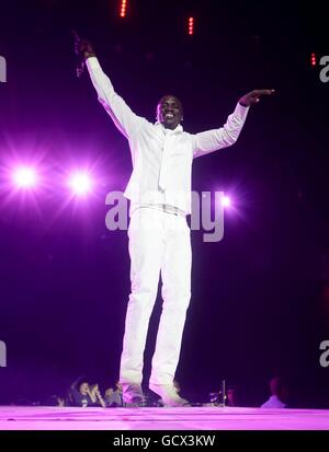 Akon on stage during Capital FM's Jingle Bell Ball at the O2 Arena, London. Stock Photo