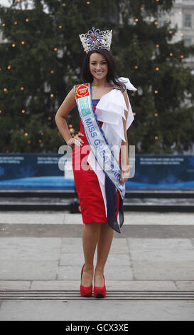 Amy Carrier, 20, from Liverpool, as she is officially unveiled as Miss Great Britain in Trafalgar Square, London. Stock Photo