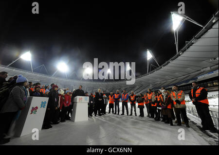 Olympics - Olympic Stadium Floodlight Switching On Ceremony - Olympic Park Stock Photo