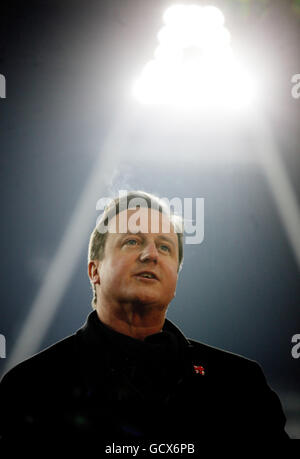 Olympics - Olympic Stadium Floodlight Switching On Ceremony - Olympic Park. The Olympic Stadium floodlights are officially switched on by Prime Minister David Cameron at the Olympic Park in Stratford, London. Stock Photo