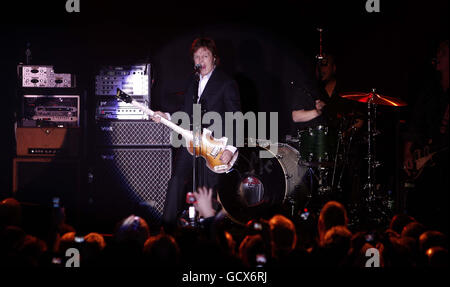 Sir Paul McCartney plays an intimate concert at the Carling 02 Academy in his home city of Liverpool. Stock Photo