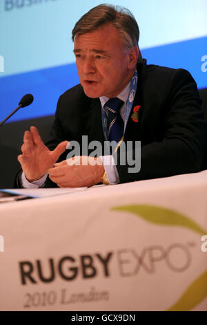 Former Executive Director for the European PGA Tour Ken Schofield on Day two of the Rugby Expo at the RHS Lawrence Hall, Westminster Stock Photo