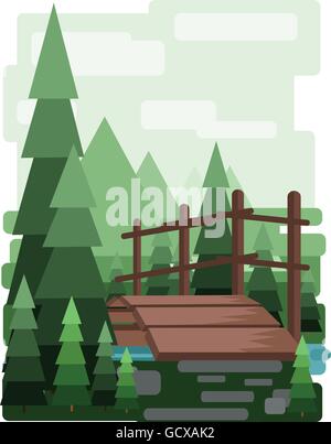 The Wooden Bridge in Forest illustration Stock Vector Image & Art - Alamy