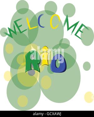 Welcome rio, colored hand drawn text on white backdrop. Digital vector image Stock Vector