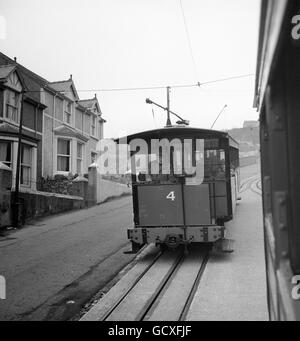 A cable-operated car that travels up the Great Orme - 679-ft - on the coastline at Llandudno in North Wales. Stock Photo