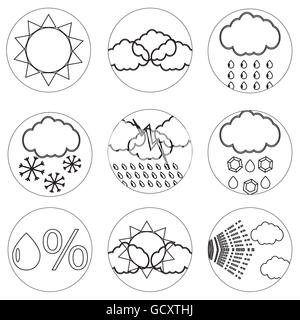 Weather icons set line for mobile applications. Weather icons and weather forecast, vector illustration Stock Photo