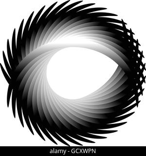 Dynamic irregular lines forming a circle element. Geometric shape made of bent lines Stock Vector