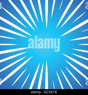 Irregular, random white radial, radiating lines over bright, vivid blue background. Simple sunburst pattern. Stock Vector
