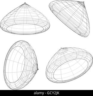 Spatial Wireframe Abstract 3d wireframe objects. 3d, spatial shapes set at 4 angles ...