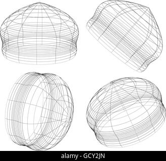 Spatial Wireframe Abstract 3d wireframe objects. 3d, spatial shapes set at 4 angles ...