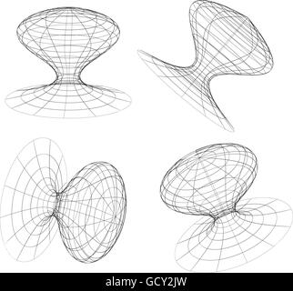 Spatial Wireframe Abstract 3d wireframe objects. 3d, spatial shapes set at 4 angles ...