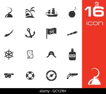 Vector black pirates icons set Stock Vector