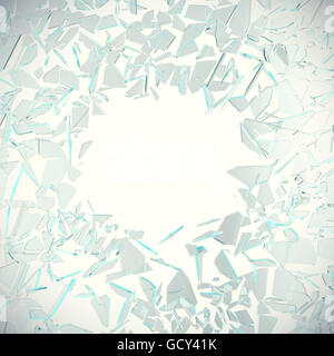 Abstract broken glass into pieces isolated on white background with place for text. 3d illustration Stock Photo