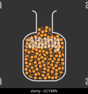 Lab flask filled with orange candies Stock Vector