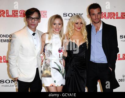 (left to right) Director Steve Antin, Kristen Bell, Christina Aguilera and Cam Gigandet arriving for the Premiere of Burlesque, at the Empire Leicester Square, London. Stock Photo